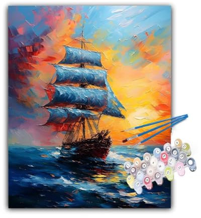 Malen Nach Zahlen Erwachsene Meer, Malen Nach Zahlen Boot Malen Nach Zahlen Kinder, DIY Handgemalt Ölgemälde Kreativ Set mit 3-Pinseln und Acrylfarben, Deko Wohnzimmer, Ohne Rahmen 50x70cm Hs-962
