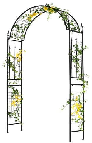COSTWAY Arche de Jardin Moderne en Métal pour Plantes Grimpantes, Treillis de Jardin Extérieur avec Toit Élégant, Arche Décorative pour Mariage Fête et Cérémonie, 143 x 40 x 234 cm