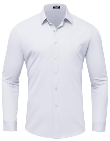 Mauro Kane Camisa Hombre sin Planchar Manga Larga Formal Camisas de Vestir de Negocios con Botones Casual Fibra de Bambú, Blanco, XL
