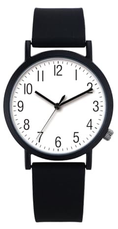 Comtex Klassische Armbanduhr, Analoges Zifferblatt, Schwarzes Gehäuse, Schwarzes Silikonarmband