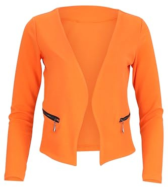 Malito - Blazer da donna a manica lunga - Blazer in jersey tinta unita - Giacca basic corta - Blazer in felpa con zip - Con tasca - Blazer aderente 6040 (Taglia S-XXL), Colore: arancione., XL