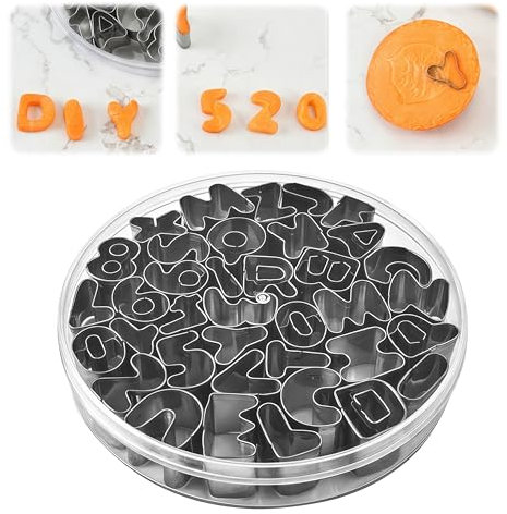 LUMOOM 37 piezas de moldes de galletas con letras y números para fondant, cortadores de galletas, acero inoxidable, decoración para pasteles y galletas para niños