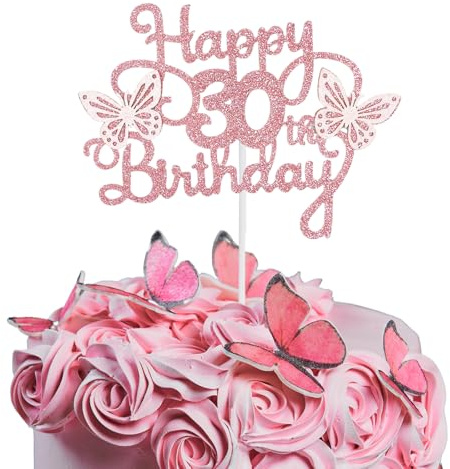 Bliceon 30th Birthday Cake Topper, Pink 3D Butterfly Cake Toppers, Pink Butterfly Party Decorations for Cakes Decorations Girls 30 Years Old Birthday Party