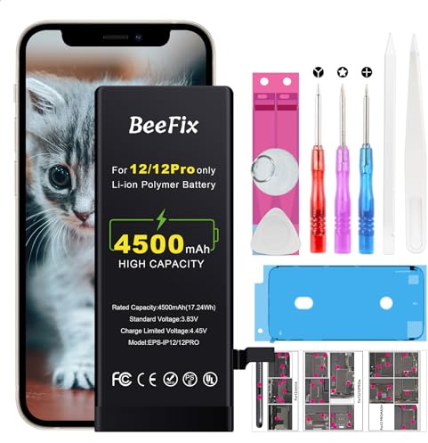 Beefix Batterie pour iPhone 12/12 Pro : Haute capacité 4500mAh Li-ION Batterie de Rechange avec Outils de réparation Compatible avec Le modèle A2172, A2403, A2341, A2407