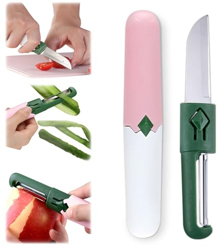 2 in 1 Vegetable Peeler, Kitchen Hand Potato Peeler, Carrot Cucumber Fruit Peeling Slicing (Pink White)
