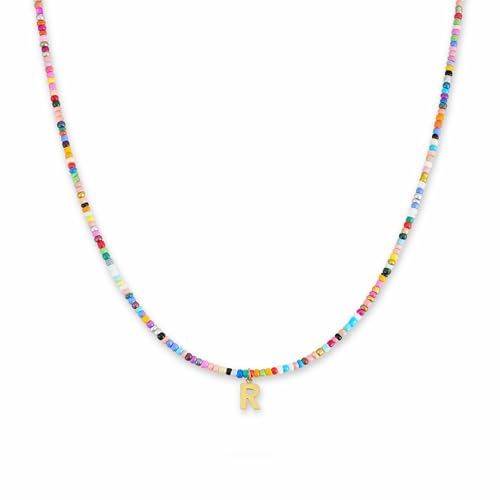 GD GOOD.designs Bunte Perlenkette Damen | Wasserfeste Kette mit Buchstaben A-Z | Initialen Anhänger aus 18K vergoldetem Edelstahl | Halskette hautverträglich & verstellbar (40-45 cm)