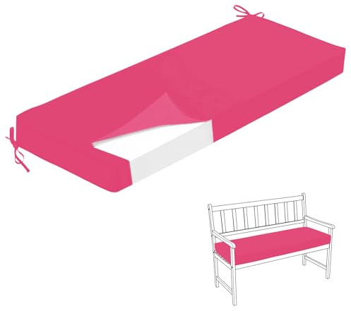 HJZPWB 5 cm de Grosor Impermeable Cojin Banco Exterior Ribetes Cojines para Banco Antideslizante Colchoneta Banco Jardin Cojines Banco Exterior Jardin Cojin para Banco,Rosado,150X40X5CM