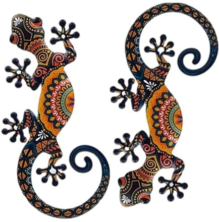 perfk 2 Pezzi di Decorazione da Parete in Metallo a Forma di Geco, Ornamenti Decorativi da Parete in Metallo per Interni ed Esterni, per Recinzione,