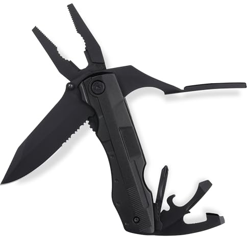 FORA Strumento Multifunzione 18 in 1-3 Pinze, 1 Coltello, Lama, 2 Apriscatole, 1 Cacciavite con 9 Inserti, Multiuso per Sopravvivenza, Campeggio, Giardino, Custodia Inclusa