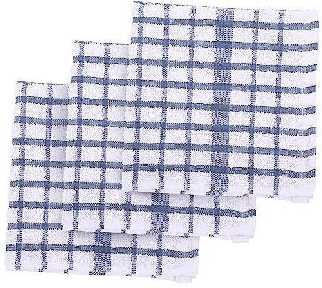FONDOTIN 3Pcs Japanese Style Pure Cotton Kitchen Dishcloths Soft Supple Tea Towels for Washing Dishes Glassware Hands Highly Absorbent Multipurpose Cleaning Cloths in Blue Green Checkered