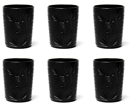 Excelsa Color Tumbler Set 6 Bicchieri in Vetro Decorati, Multicolore, Decoro in Rilievo, 350 ml, 8x10cm (Nero)