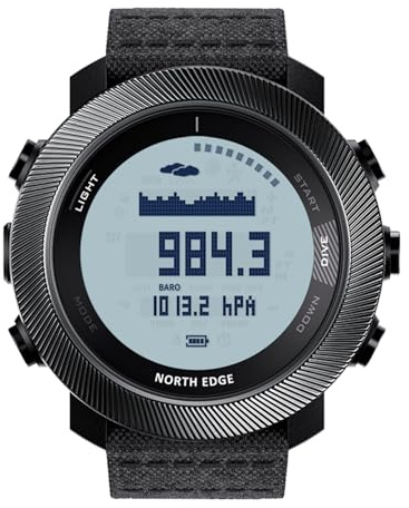 NORTH EDGE Apache D - Reloj de buceo para hombre, 50 m, brújula digital, altímetro, barómetro, contador de pasos, resistente al agua, pantalla grande, batería recargable