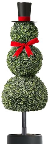 Albero Di Natale A Forma Di Pupazzo Di Neve - 80 cm / 2,6 Piedi Albero Di Natale Artificiale Con Pupazzo Di Neve Con Fi-occo | Topiaria Da Giardino Artificiale Con Vaso E Cappello (A)