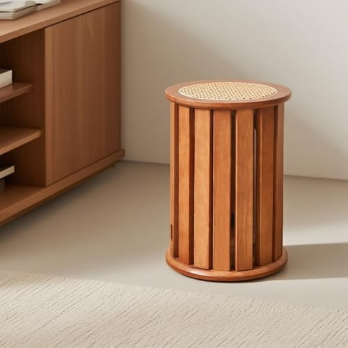 JS Space 4-in-1 Taburetes Apilables Juego de 4 Taburetes Apilables Taburete Redondo De Madera para Sala De Estar, Taburete de Comedo Cherry Without Wheels