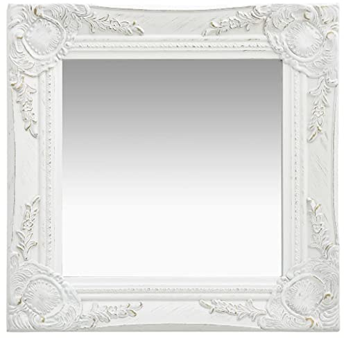 HaoChrymec Espejo de Pared Estilo Barroco, Marco de Madera, Diseño Decorativo, Espejo Dormitorio, Espejos de Baño, para Entrada y Salón, Color Blanco, 40 x 40 cm