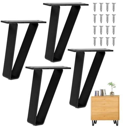 Wapasezyar 4er Set Hairpin Legs Tischbeine 17cm mit 2-Stange Bein Schwarz, Haarnadel Möbelfüße mit Bodenschoner und Schrauben, DIY Möbelfüße Tischgestell für Esstisch Schreibtisch Couchtisch Kommode