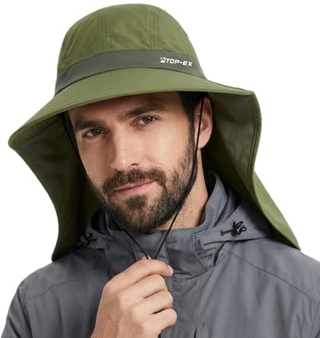 TOP-EX Cooling Sun Hat, UPF 50+, Neck Flap, Green, M/L