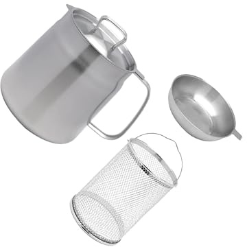 siduytin Pentola per friggitrice in acciaio Per inox con coperchio per conservare oli, anelli di cipolla e bollitura, 2L