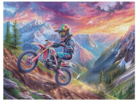 Piloto de Motocross montaña Bicicleta Todo Terreno Aventura Salvaje Puzzle 500 Piezas Educativo 3D Juego De Rompecabezas para Familia Entretenimiento Creativo Construir Maquetas 500 PCS