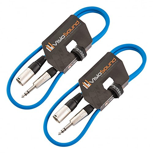 Male XLR to 6.35mm Stereo TRS Jack Lead Audio Cable 2 Pack 1m Blue/Blue | 2 x Noiseless OFC Balanced Signal, Audio, Speaker, Patch Cable / 4 Colours