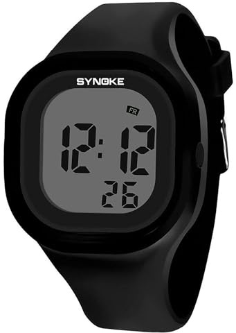 Montre de sport numérique LED pour homme et femme étanche à 50 m noir