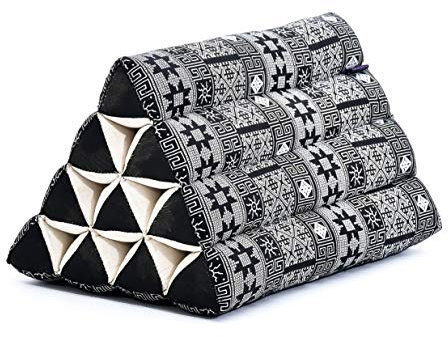 Leewadee Thai Dreieckskissen - Bequemes Rückenstütze Lesekissen Fernsehkissen - Ökologisches Naturprodukt Mit Kapok-Füllung, 50 x 33 x 33 cm, Schwarz