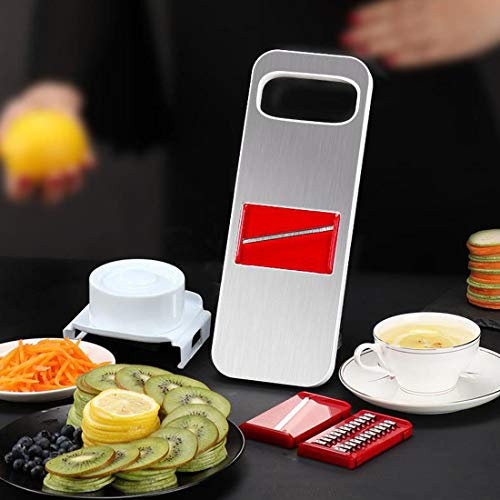 KUANDARg Safety Mandolin Slicer, 3 in 1 Mandoline Vegetable Chopper Stainless Steel Kitchen Food Slicer Cutter for Fruits Potato Onion Cabbage Salad Slicing Multifunction, Red