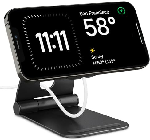 Spigen Mag Fit S Verstellbarer Ständer Kompatibel mit MagSafe Ladegerät 2020-2023 A2140 A2548 15W, iPhone 17/16/15 und andere, AirPods Pro 3/2/1, AirPods 4/3 und Google Pixelsnap Ladegerät - Schwarz