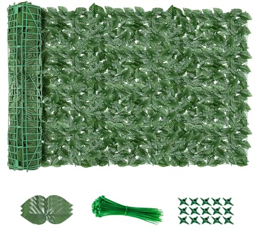 AGJIDSO Künstlicher Zaun aus künstlichen Efeublättern, Anti-Diebstahl-Zaun, für den Außenbereich, Mauer, Pflanzenzäune, dekorative Grastapete (Apfelblatt)