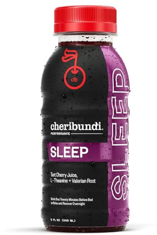 Cheribundi Tart Cherry Juice Sleep | Tart Cherry Juice with L-Theanine & Valerian Root | Athletes Recovery Drink | Promotes Restorative Sleep, Muscle Recovery & Boosts Performance | 8 floz (12 Pack)