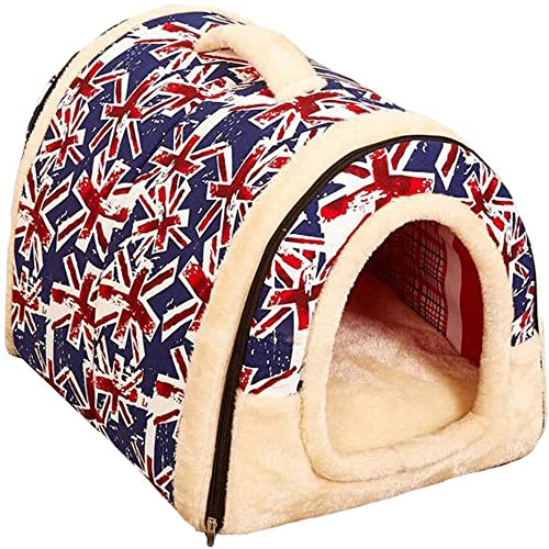 Tragbares Iglu-Hundehaus, 2-in-1-Hundebett mit abnehmbarem Kissen, waschbar, faltbar, rutschfest, warm, gemütlich, beruhigend, für Katze, Hund, Schlafnest, L: 60 x 45 x 45 cm