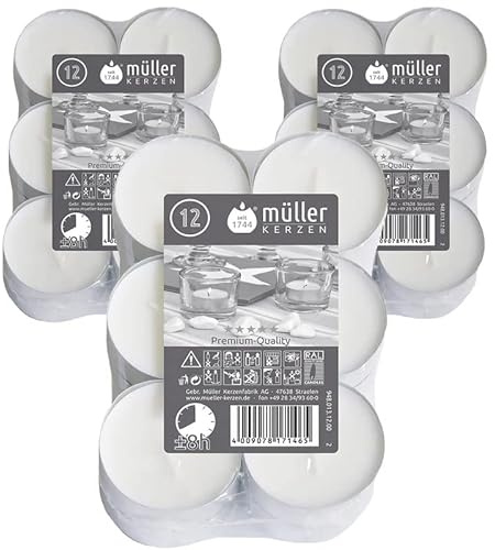 3 x 12er Flat Pack Ø 55 mm Maxi Lichter Teelichter Teelichte