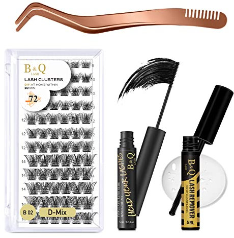 B&Q Wimpern Extensions Set 72PCS B02 DIY Lash Extension Set Einzelne Wimpern Mascara Wimpern Kleber Entferner Wimpern Applikatoren für Wimpern Extensions Set Anfänger (Kit,B02)