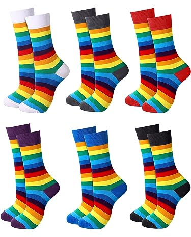 Bencailor 6 paia di calzini a righe arcobaleno atletico cotone novità calzini alla caviglia casual multicolore unisex calzini abbinati, Barra alta, taglia unica