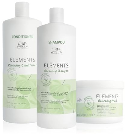Wella Professionals Elements Vorteils-Set – natürlich beruhigende Pflege für Haar und Kopfhaut – 1 L Shampoo, 1 L Conditioner und 150 ml Haarmaske
