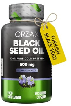 ORZAX Black Seed Oil 500 mg Cold Pressed Capsules for Hair, Skin, and Joints - Rich in Omega 3 6 9 - Non-GMO, Gluten Free - 90 Soft Gel Capsules