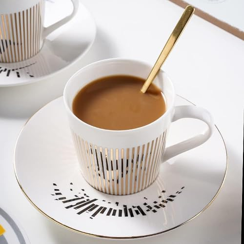 Baroflone Tasses et soucoupes effet miroir, tasse à café en céramique avec soucoupe, ensemble de tasses à thé et soucoupes pour femme, fête de mariage, thé de l'après-midi (M-Horse)