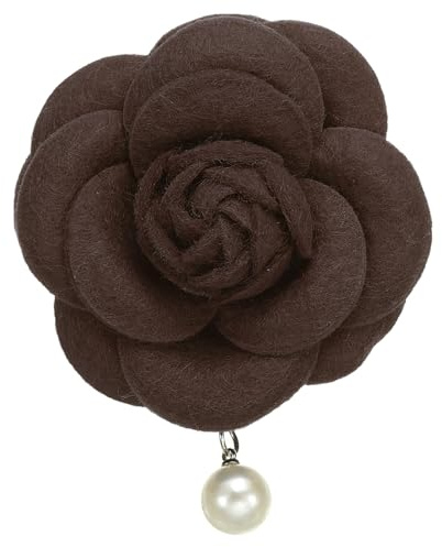 Patikil Spille di Fiori Camelia, Spille a Fiori in Tessuto Vintage per Cappello, Camicia, Cravatta, Corpetto, Marrone