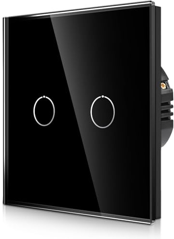 CNBINGO Touch Wechselschalter unterputz in Schwarz - zweifach Lichtschalter mit Status-LED und Glas Panel - 2 Fach Wandschalter - Paar nur mit diese Serie Wechselschalter