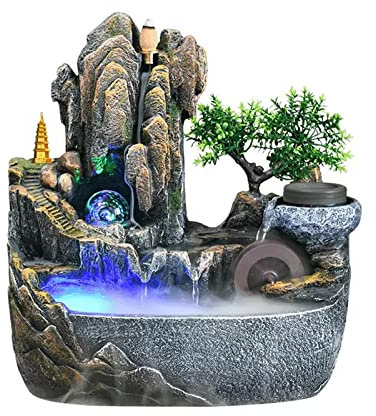 Fontana da interni Feng Shui Fontana da tavolo con cascata rocciosa e ruscello roccioso Meditazione Zen Cascata interna con pompa automatica for la decorazione della scrivania della camera da letto de