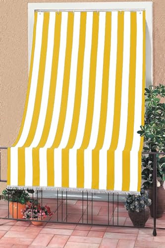 TENDA DA SOLE A CADUTA PER ESTERNO CLASSIC RIGATA MARRONE VERDE BLU GIALLO PER VERANDA, BALCONE, TERRAZZO, MIS.140X250 (Giallo/Bianco)