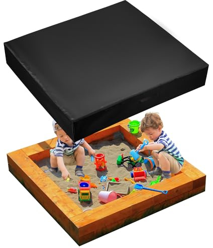 Square Sandbox Cover, Waterproof Sand Box Cover with Drawstring Closure Black 420D Oxford Cloth Protective Outdoor Sandpit Pool Lid for Kids Away from Rain (M, 50x50x7.9in)