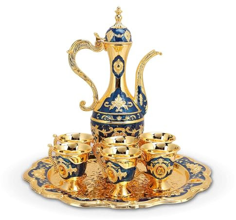 SUPBEI Service à Thé Turc Vintage, Service à Café Turc, Service à Thé pour Femme avec Plateau à Théière et 6 Tasses, Décorations, Ensemble de Flagon, Ensemble de Tasses Turques