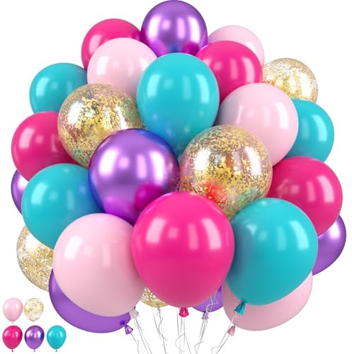 Pink Blue Purple Balloons, Pink and Purple Balloon, Teal Blue Hot Pink Metallic Purple Balloons Gold Confetti Balloon for Girls Birthday Baby Shower Party Wedding Bridal Shower Decorations