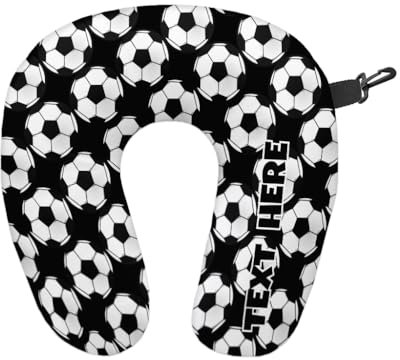 L&S PRINTS FOAM DESIGNS Personalised Black & White Football Travel Neck Pillow - Neck Support Cushion