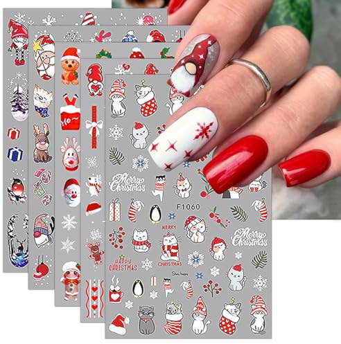 JMEOWIO Nagelsticker Weihnachten 10 Blatt Nail Art Sticker Selbstklebend Nagelaufkleber Schneeflocke Winter Urlaub süß Dekoration Nageldesign Zubehör