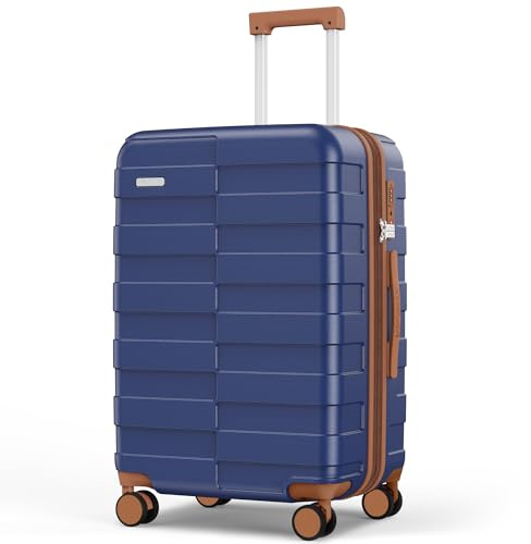 Vipbox Valigie Rigide Media 65cm (3 ANNI DI SERVIZIO VIP) Espandibile Policarbonato Ultra Leggera Trolley da Viaggio Durevole Valigia con Chiusura TSA e 4 Ruote, Blu Classico
