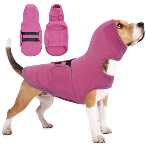 Lelepet Chaleco de ansiedad para perros con envoltura para las orejas, sudadera suave para mascotas para fuegos artificiales de trueno, abrigo calmante ajustable para perros grandes, camisa calmante