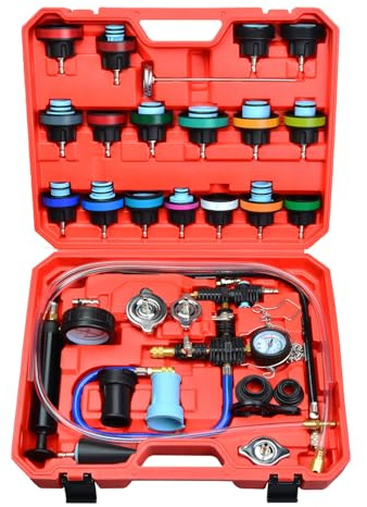 Zoomtools Universal Kylsystem Trycktestare Kit 28 Delar, Kylarvätska Vakuumpåfyllning och Avluftningssats, Kylare Läckasökare Diagnostikverktyg för Bil och Lastbil | Kylvätskedetektor, kylsystem, vakuumrensning och påfyllningssats