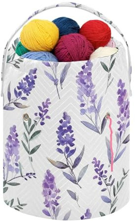 Fustylead Aquarell-Aufbewahrungstasche und Strick-/Häkeltasche, großer Korb mit Kordelzug für Häkelset, Projekt, Nähzubehör, Nadeln